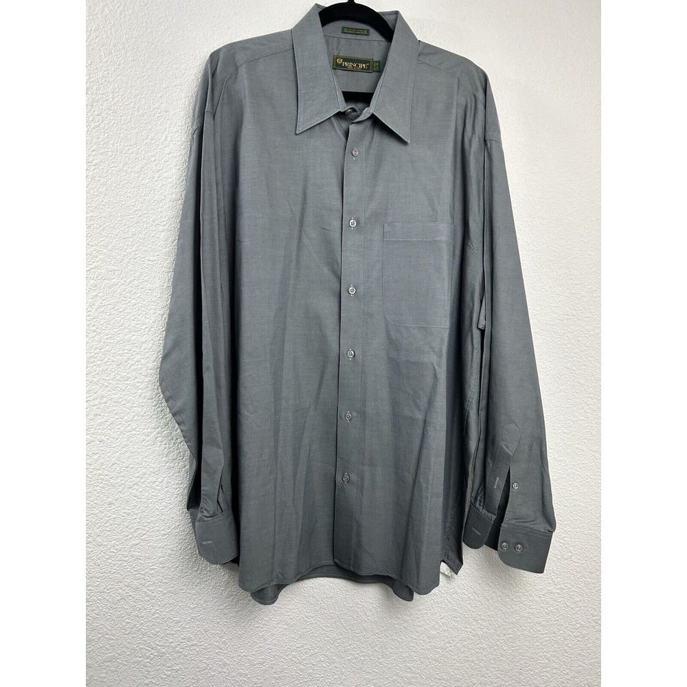 Principe Long Sleeve Button Up Shirt Men's Size 34/35 47-18.5 Gray Made in Italy